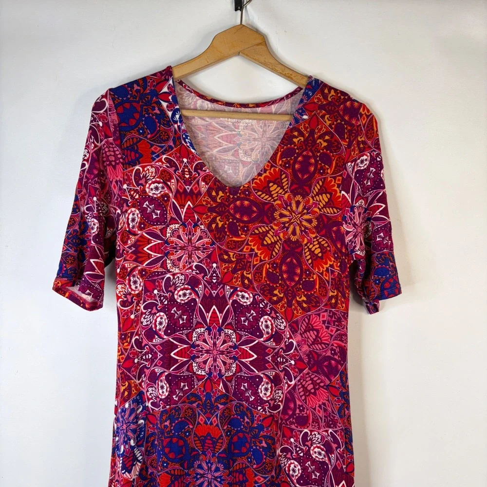 Soft Surroundings Maxi Dress Women Small Pink Mandala Geometric V-Neck Boho